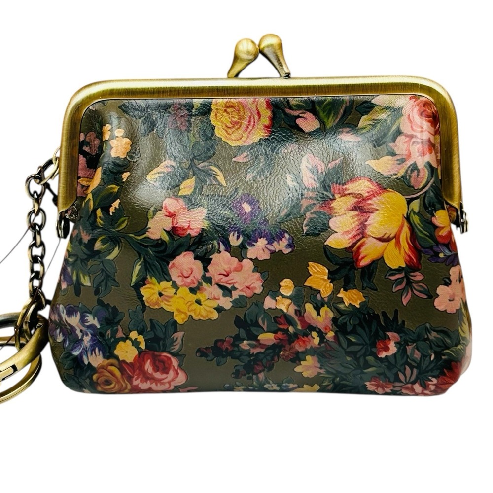 Patricia Nash Borse Leather Coin Purse English‎ Country Floral Kiss-Lock Compact